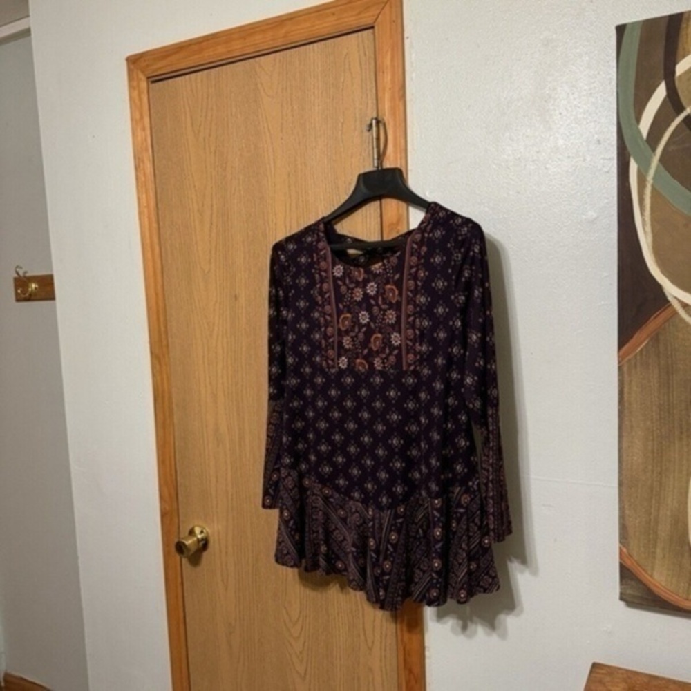 Style & Co. Medium Multi-Color w/Geometric Print Peplum Blouse w/Bell Sleeves